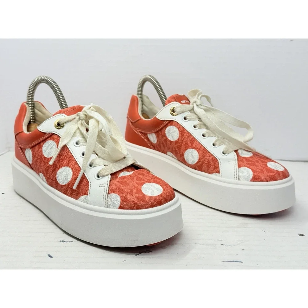 Michael Kors Romey Womens US 8 Orange Polka Dot Signature Platform Sneakers